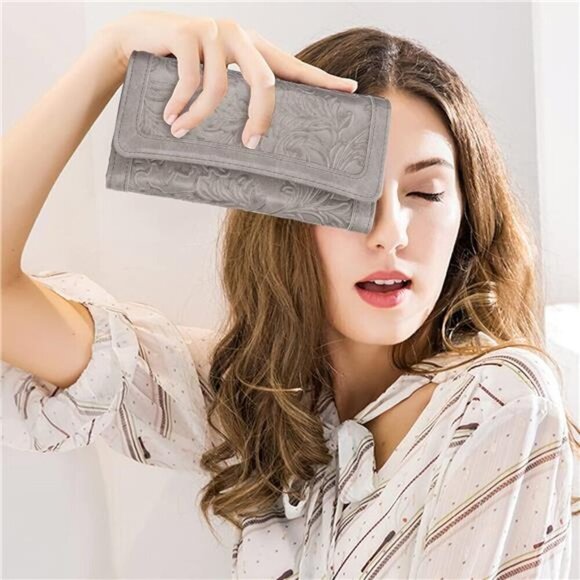 Women's Wallet Vegan Leather, Card Holder Light Grey - Picture 1 of 6